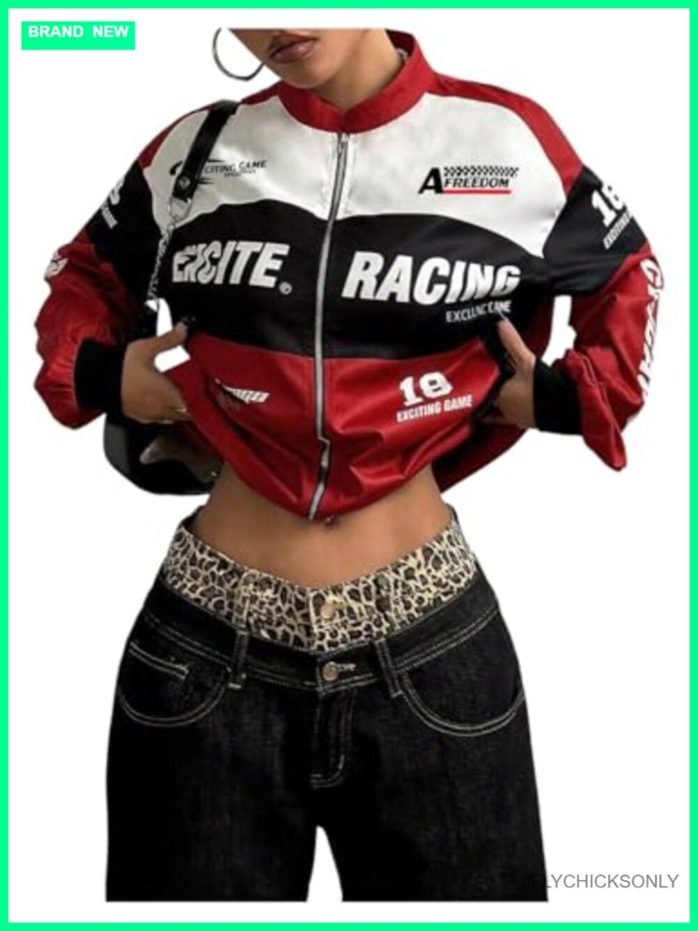 Women's Race Car Graphic Oversized Varsity Zip Up Jacket Lightweight Streetwear